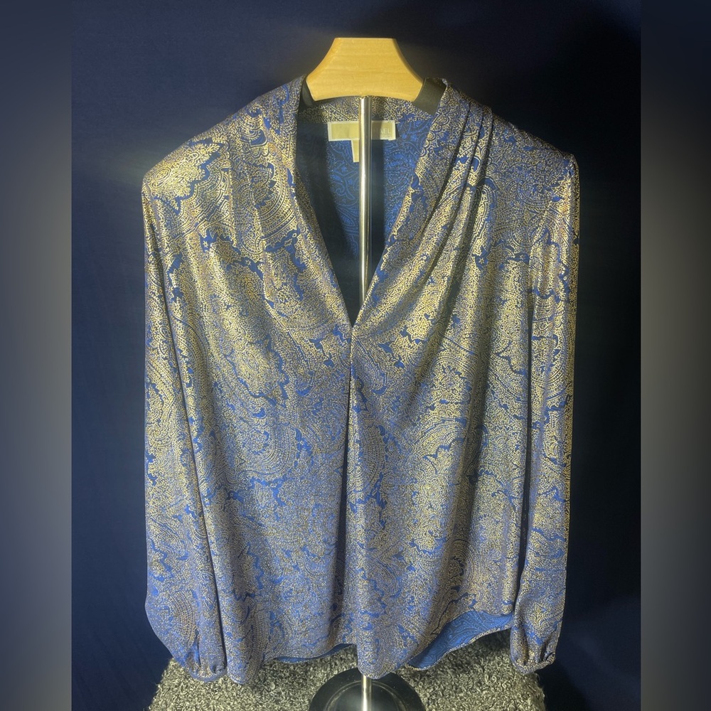 Elegant Blue and Gold Paisley Blouse